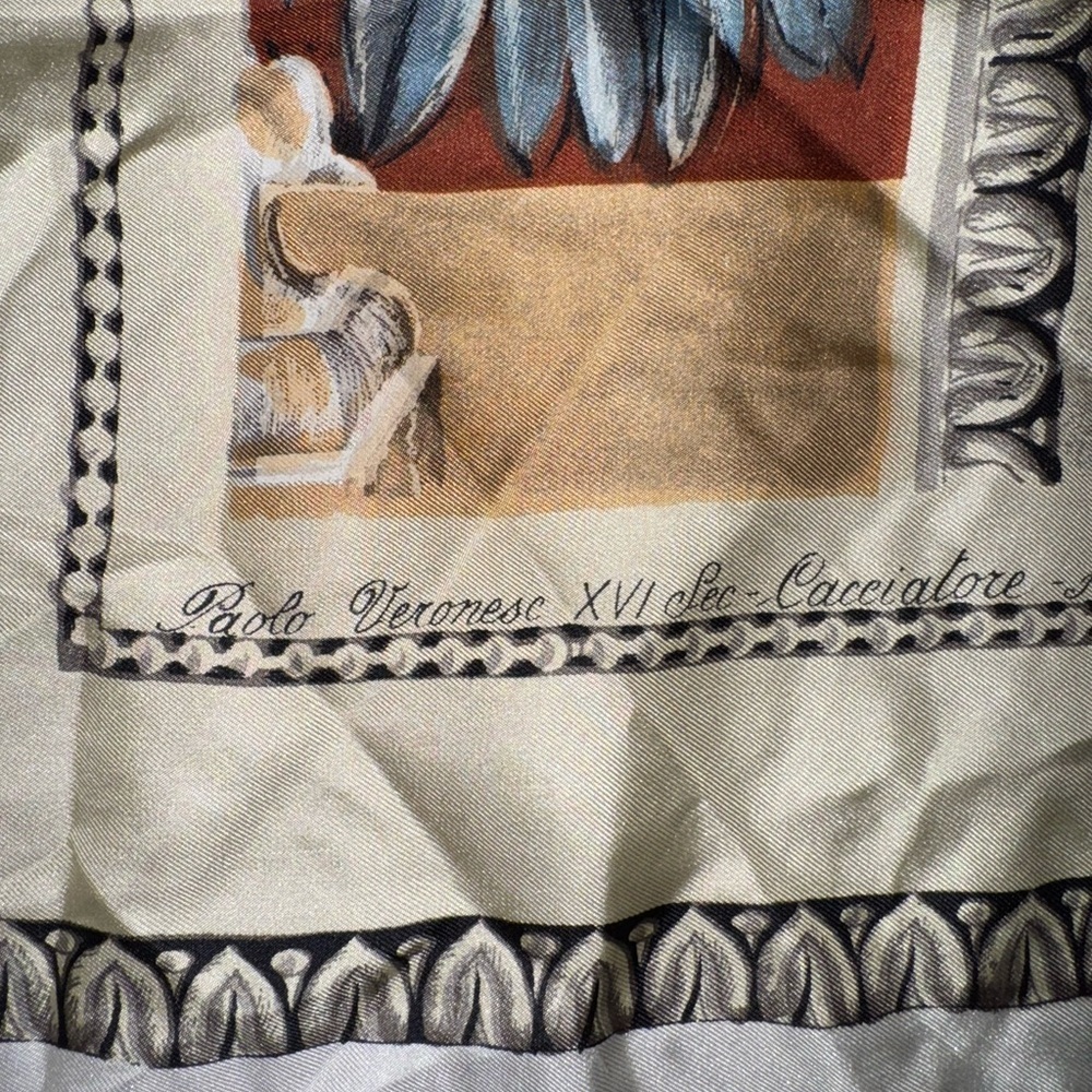 Paolo Veronesc Silk Blend Printed Neck Scarf Milano Renaissance Print 33x32” - Picture 4 of 9